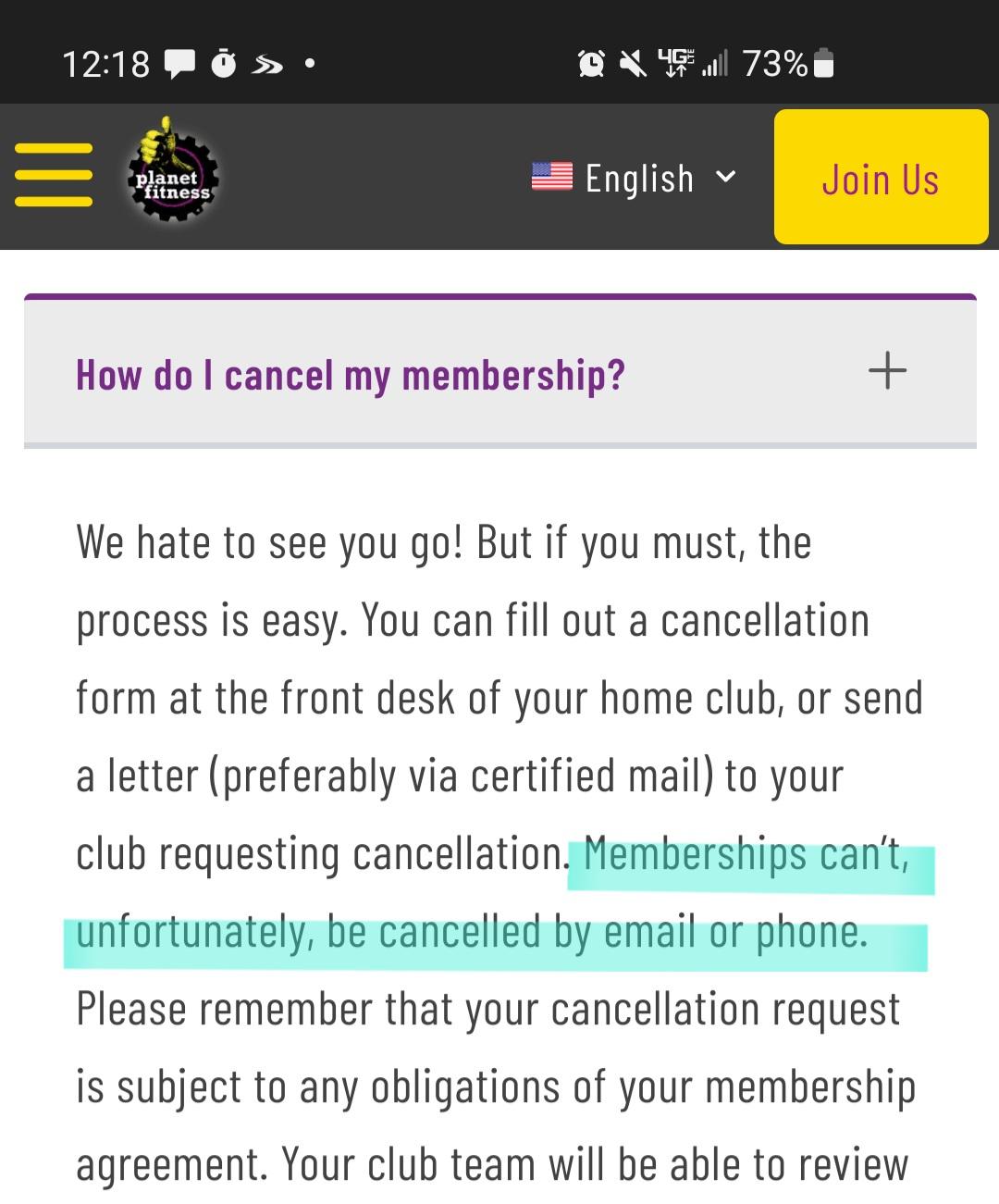 Contacting Planet Fitness for Membership Cancellation