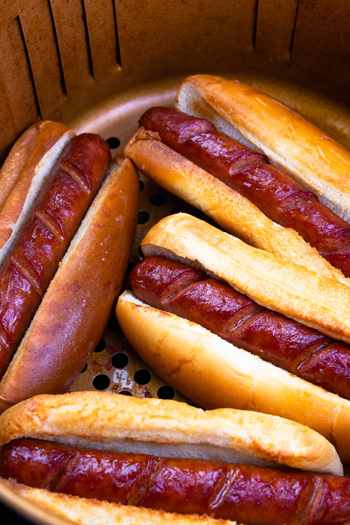 Crispy air fried hot dogs